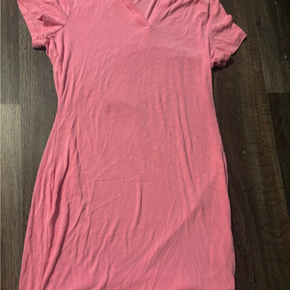 SHEIN Pink Short Sleeve V-Neck Dress